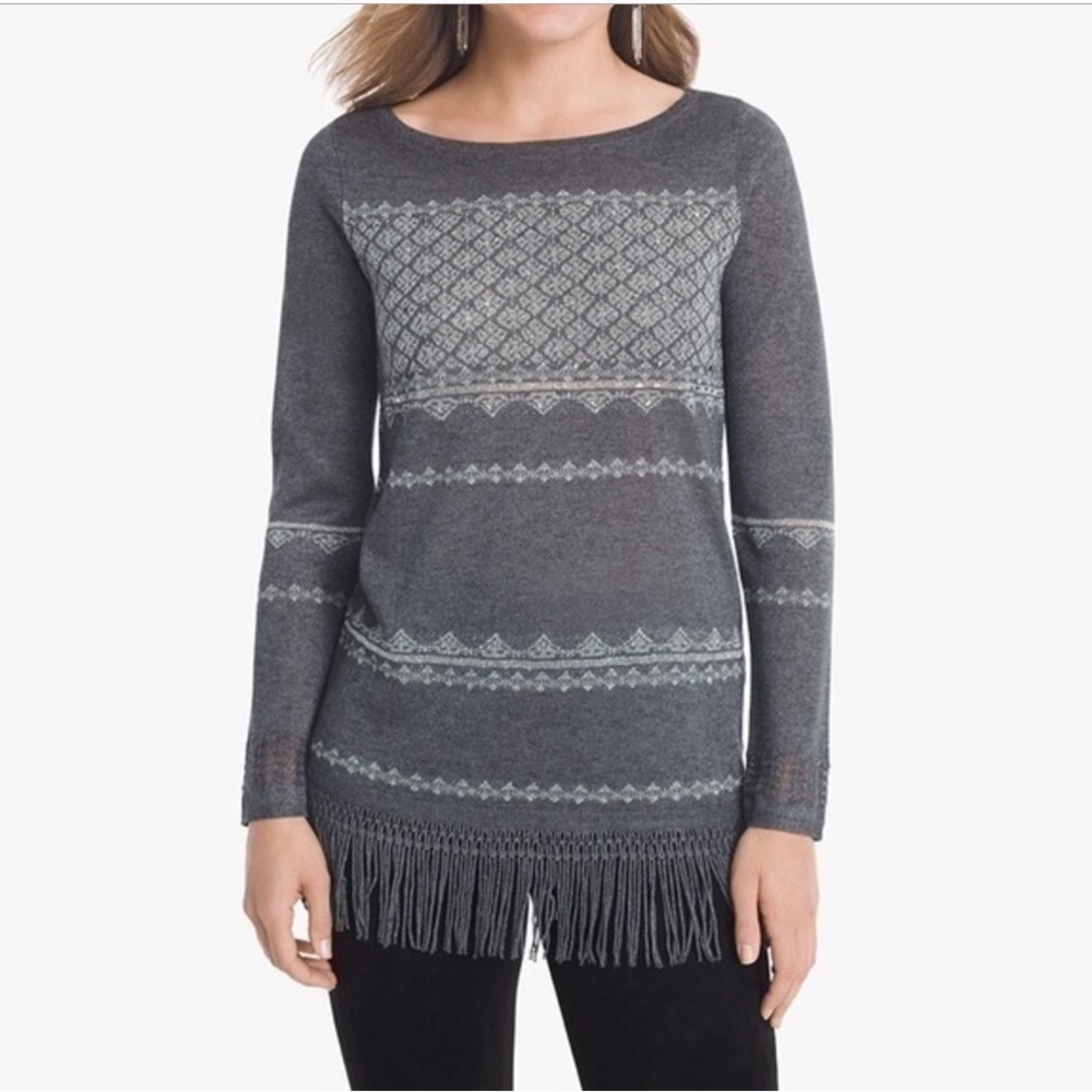 WHBM GRAY EMBELLISHED FRINGE TUNIC